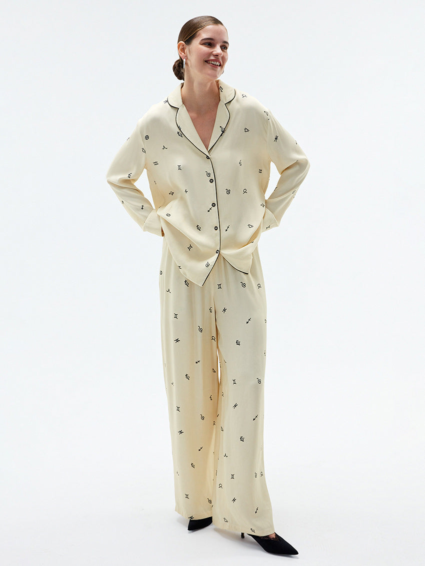 Todelt cardigan, langærmet behagelig pyjamas med tryk 