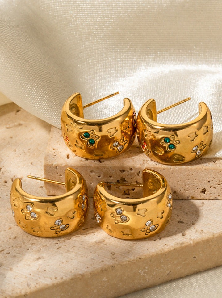 18K Gold Plated Stainless Steel Diamond Engraved Earrings