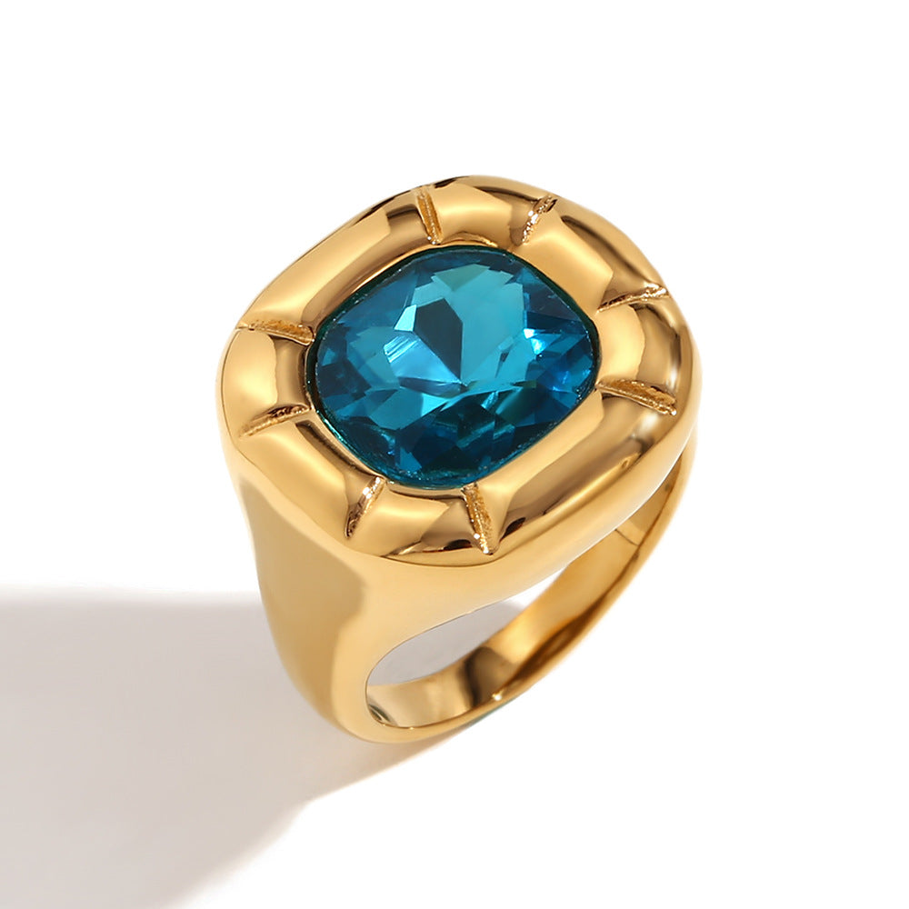 18K Gold Plated Square Zircon Inlaid Ring