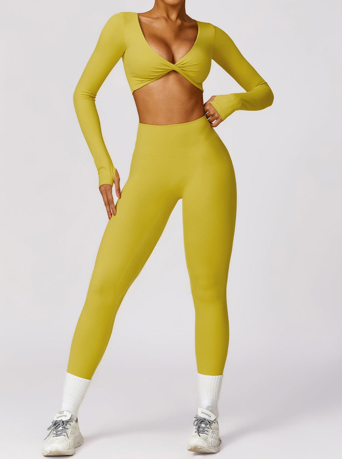 Yellow Quick Drying Tight Long Sleeves Tops