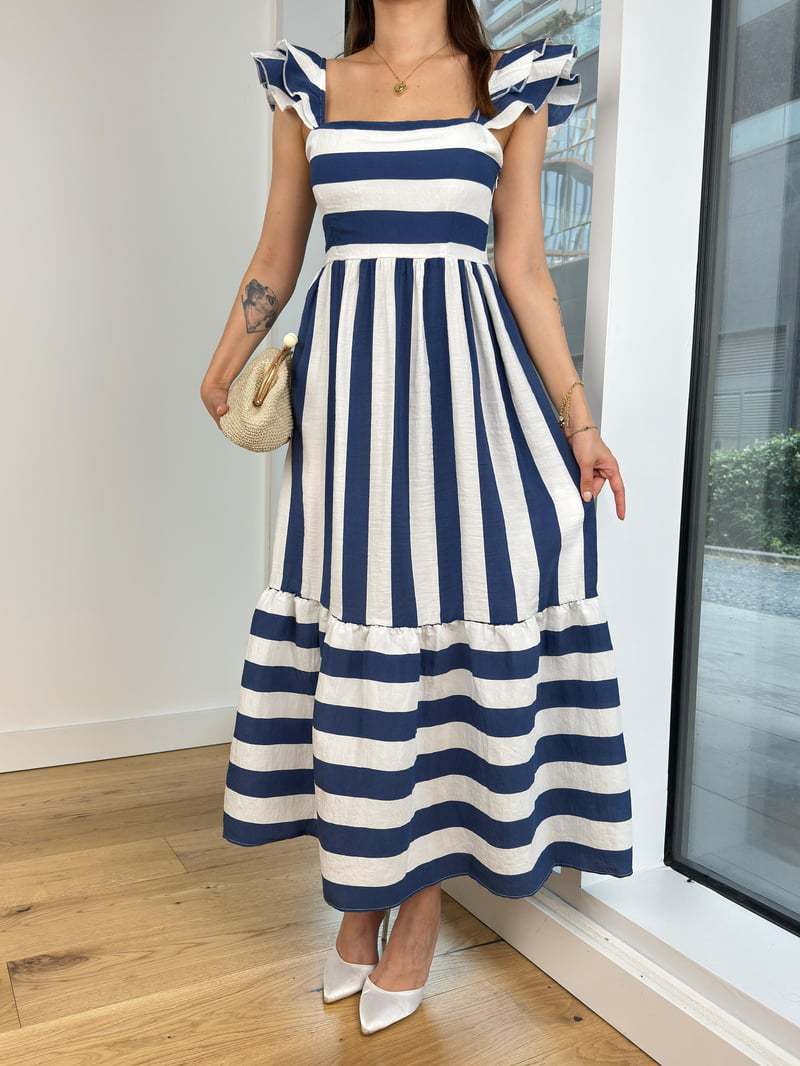 Square Neck Stripe Printed Dress