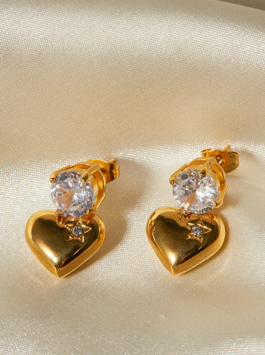 Diamond Inlaid Heart Earrings