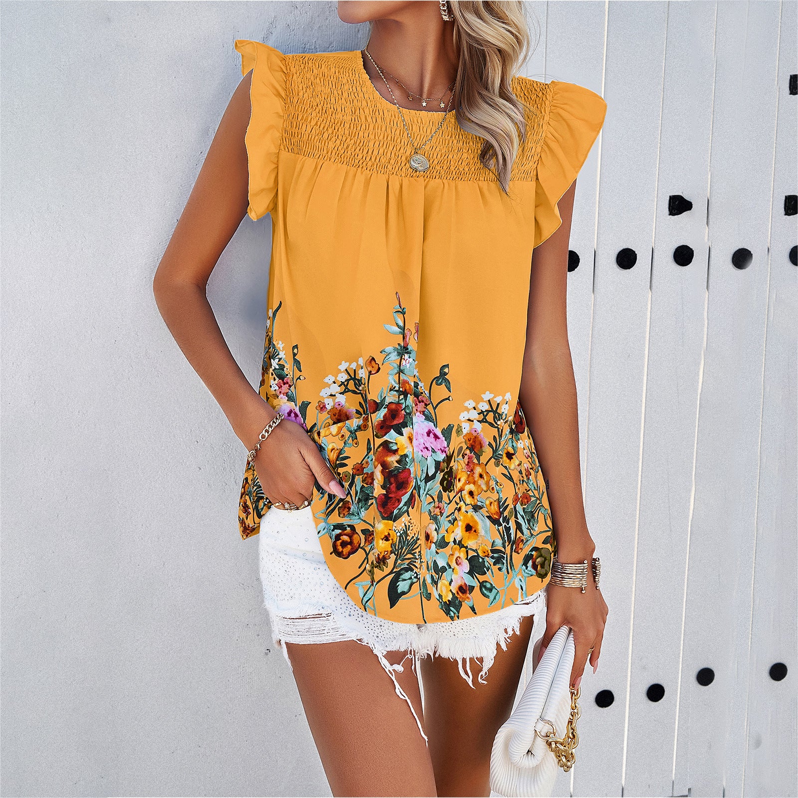 Round Neck Floral Printed Blouse