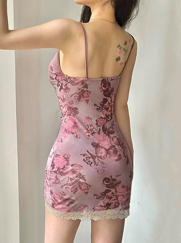 Sexy Lace V-Neck Slit Slim Backless Dress