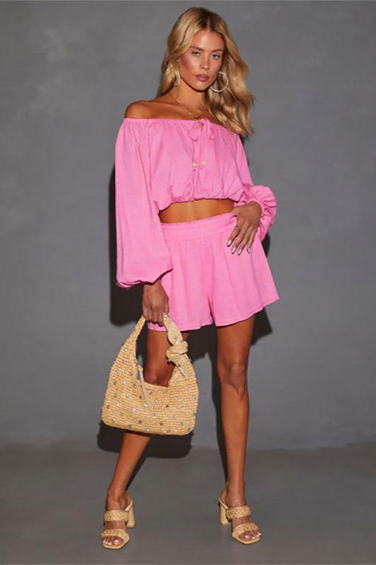 Off Shoulder Long Sleeve Top and Shorts Set