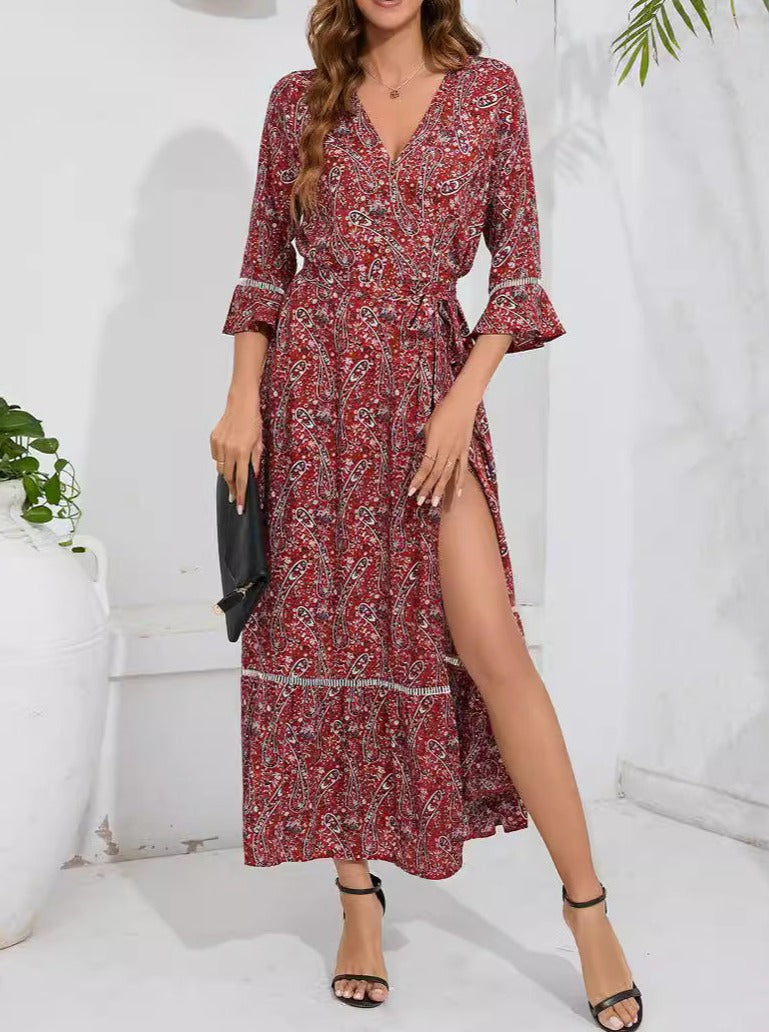 Red One Piece Half Sleeves Slim Lace Dress