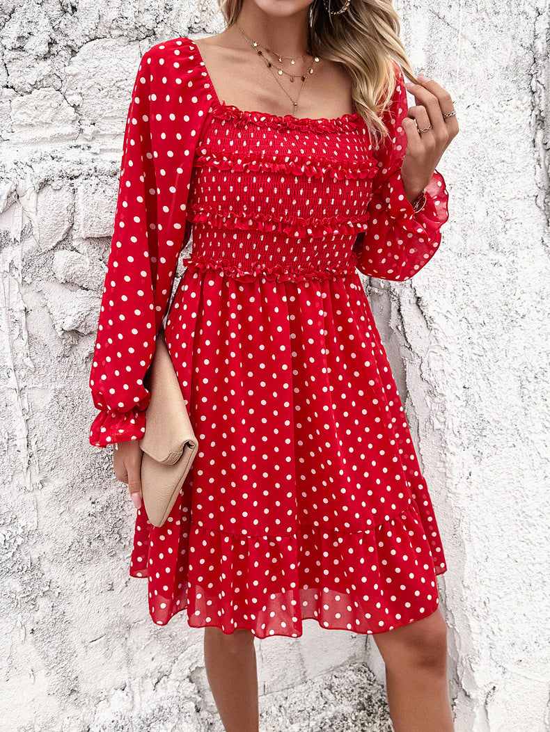 Casual Off Shoulder Polka Dot Dress