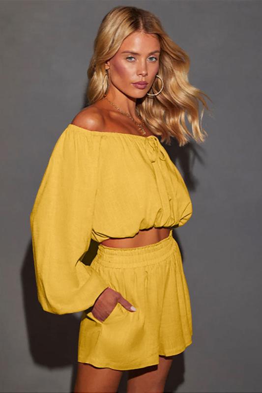 Sexy Casual Off The Shoulder Crop Top and Shorts Set