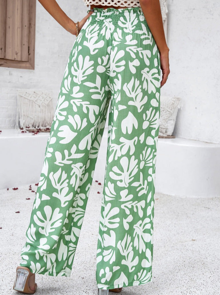 Temperament grøn printede løse bukser 