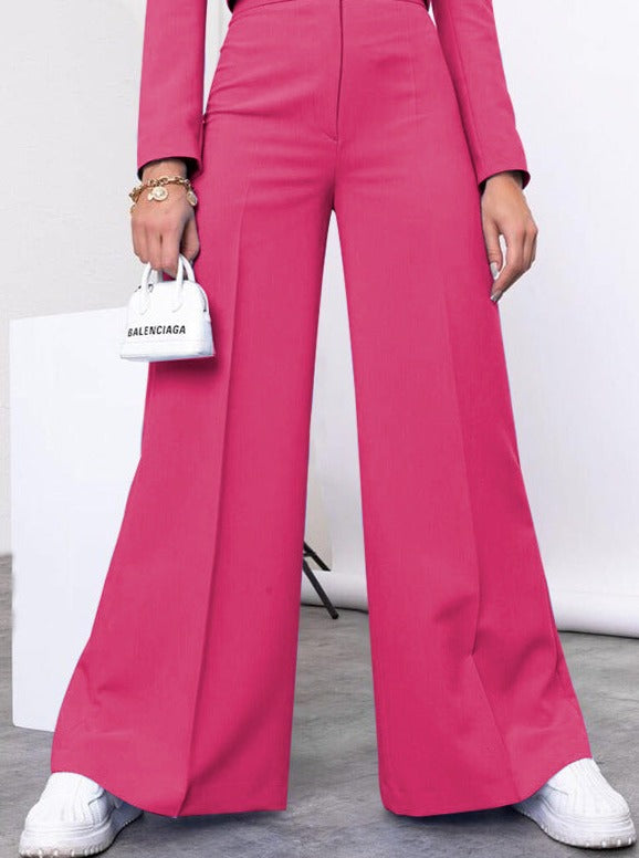 Pink Long Sleeve Collared Top and Loose Pants Set