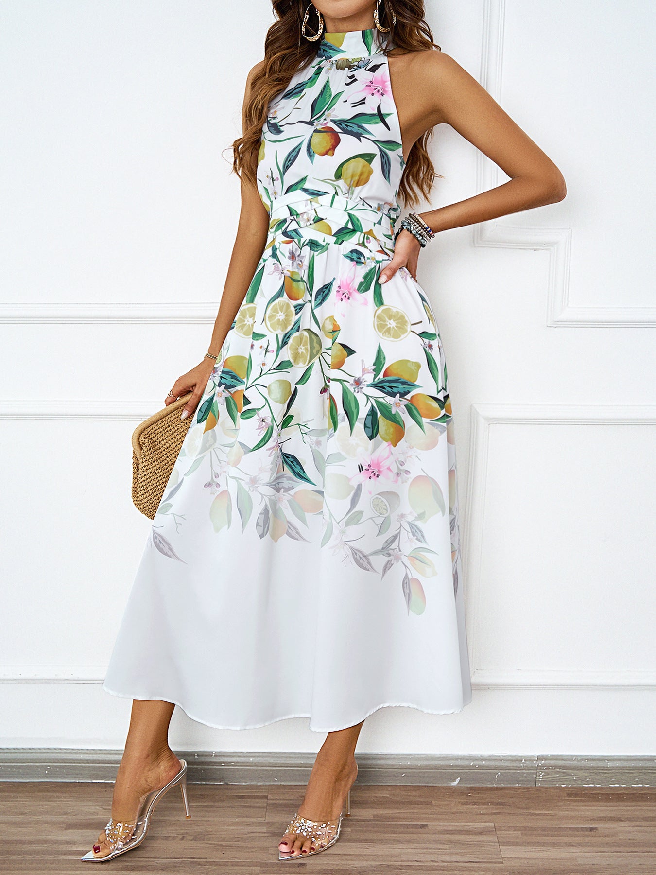 Halter Neck Floral Printed Dress