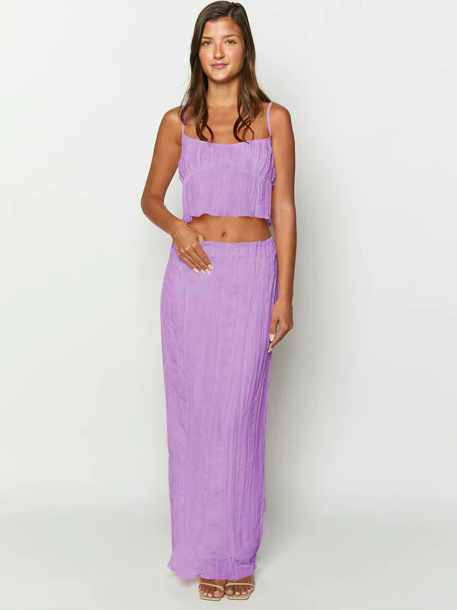 Two Piece Purple Sleeveless Top and Long Skirt Set