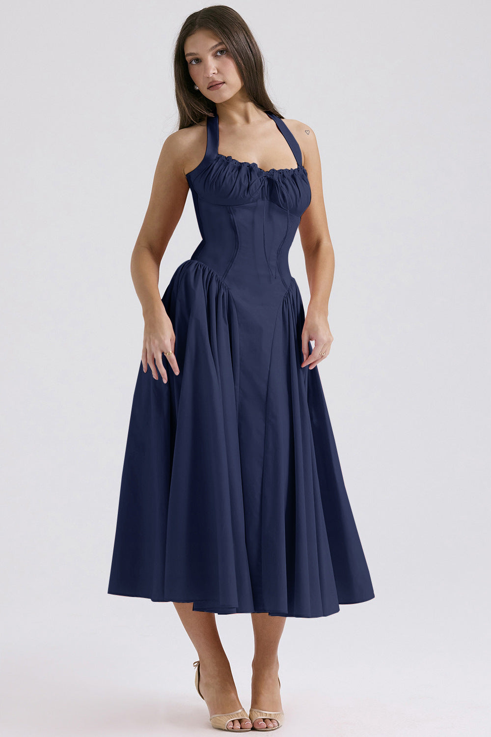 Halter Neck Laced Flared Maxi Dress