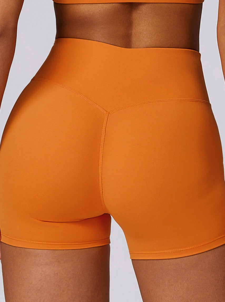 Orange Plain Seamless Fitness Shorts