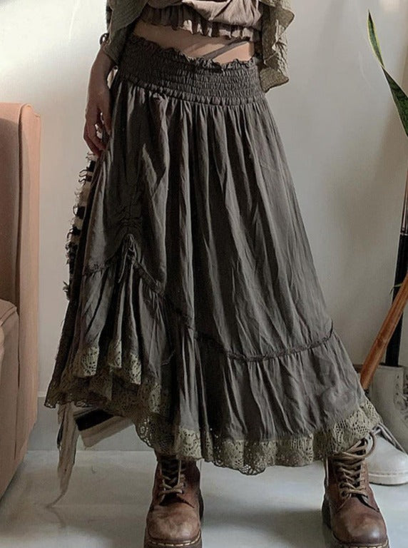 Højtaljet plisseret vintage lang nederdel 