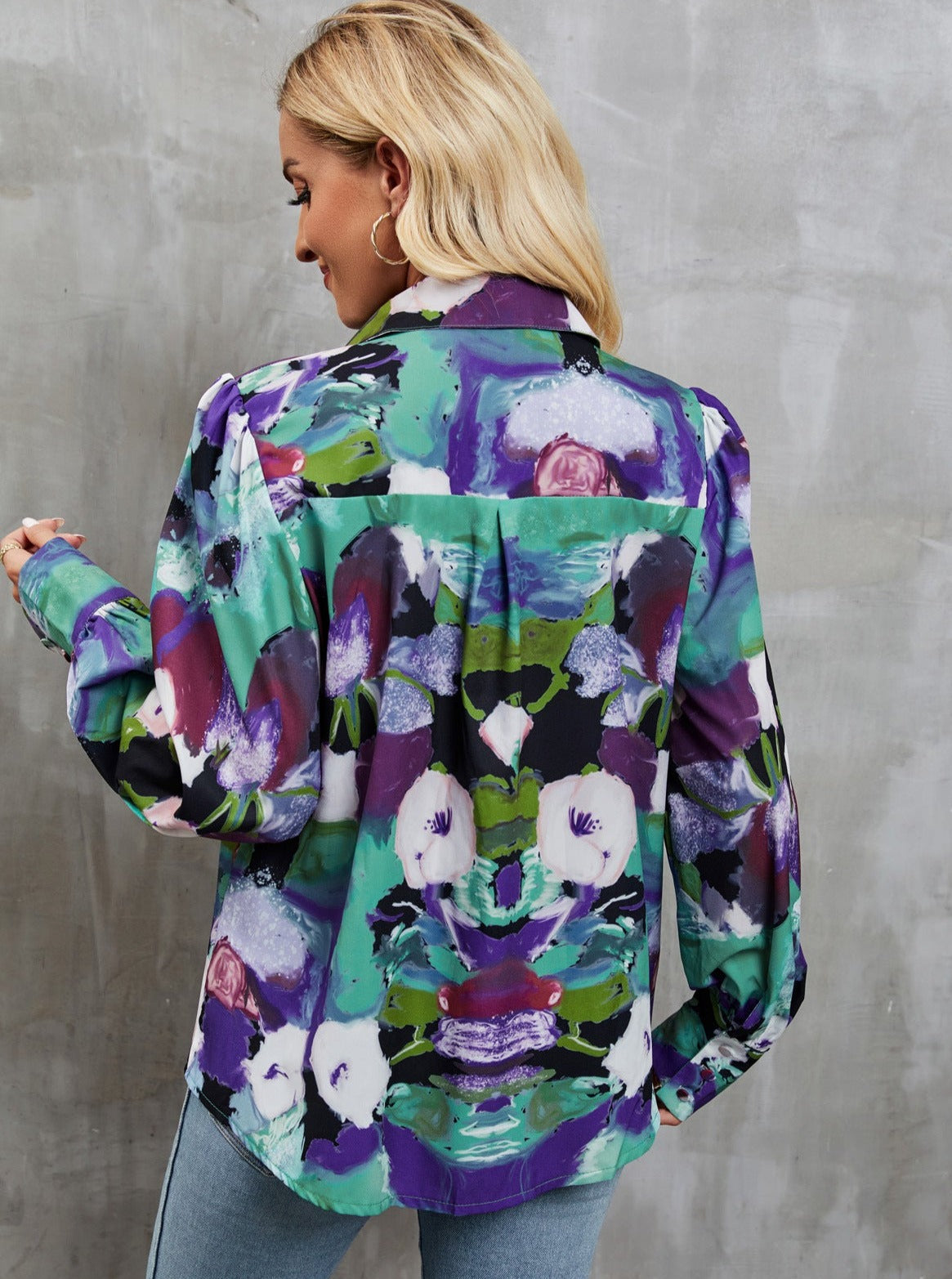 Casual Floral Print Button Up Long Sleeve Shirt