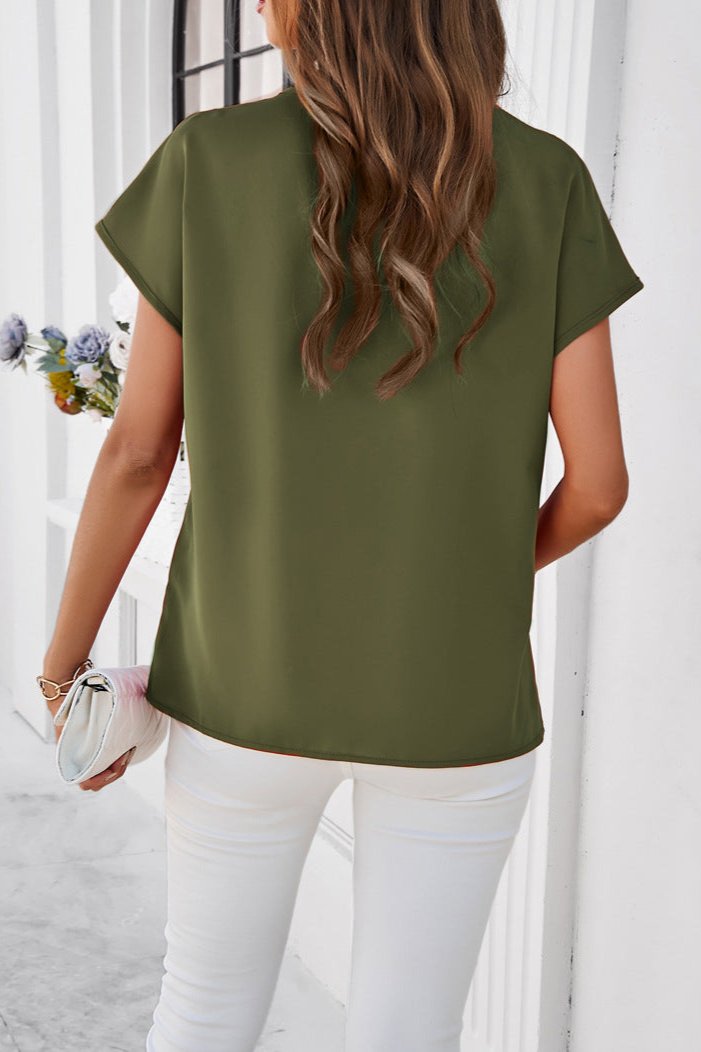 Elegant V-Neck Lace Short Sleeve Shirt