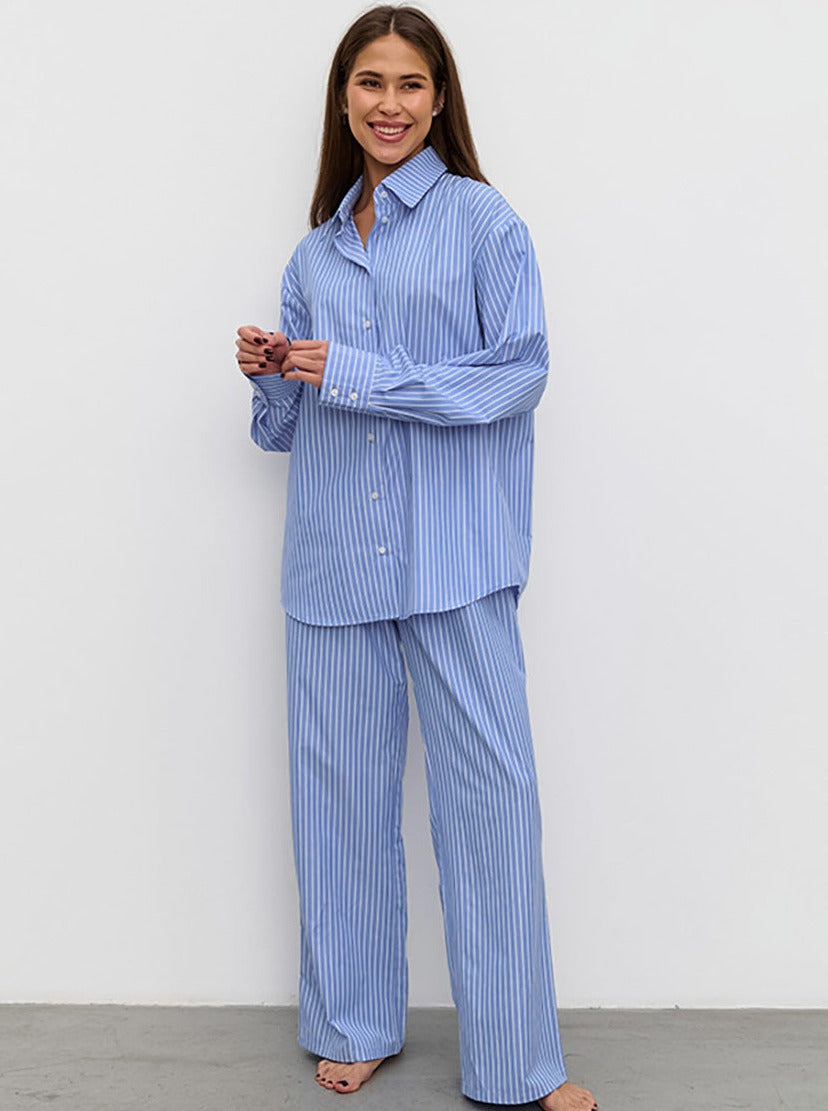 French Striped Comfortable Lace-Up Lapel Two-Piece Suit
