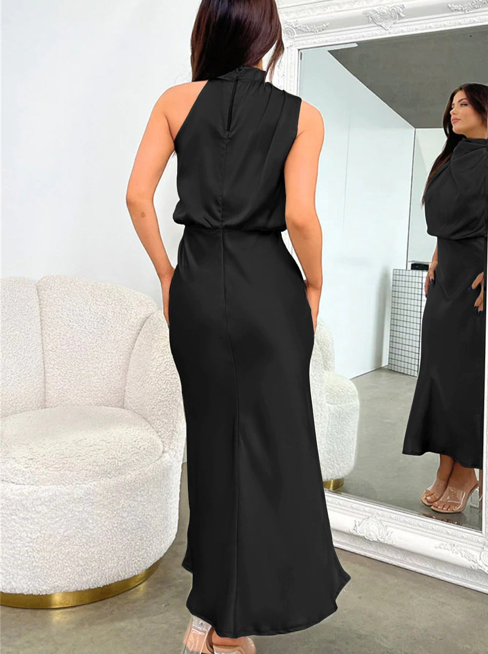 Elegant Black Halter Neck Dress