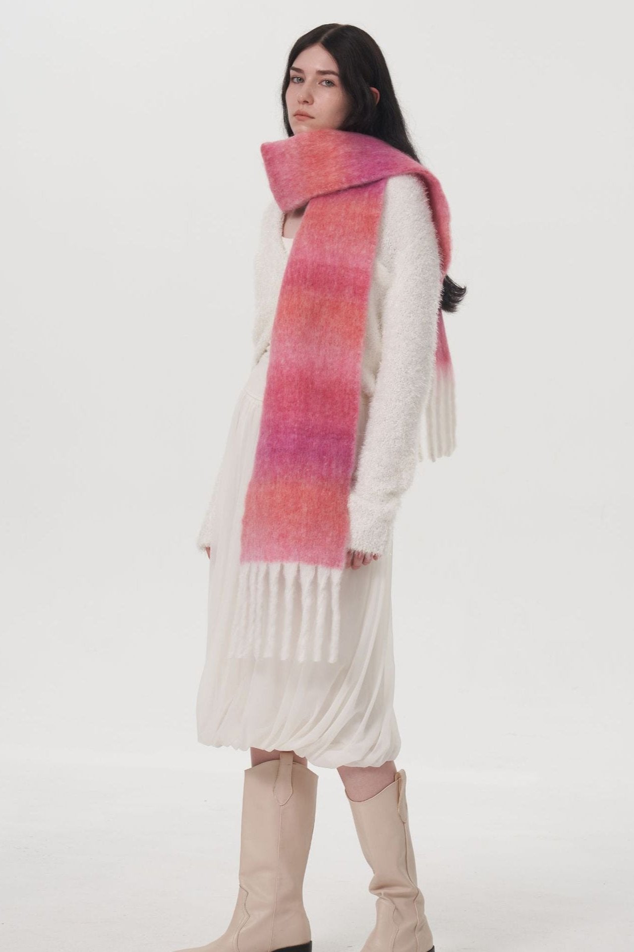 Luxury Gradient Long Wool Tassel Scarf