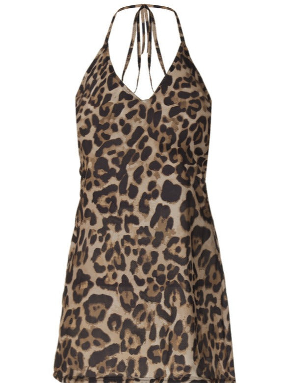 Leopard Printed Sexy Tie Neck Summer Dress