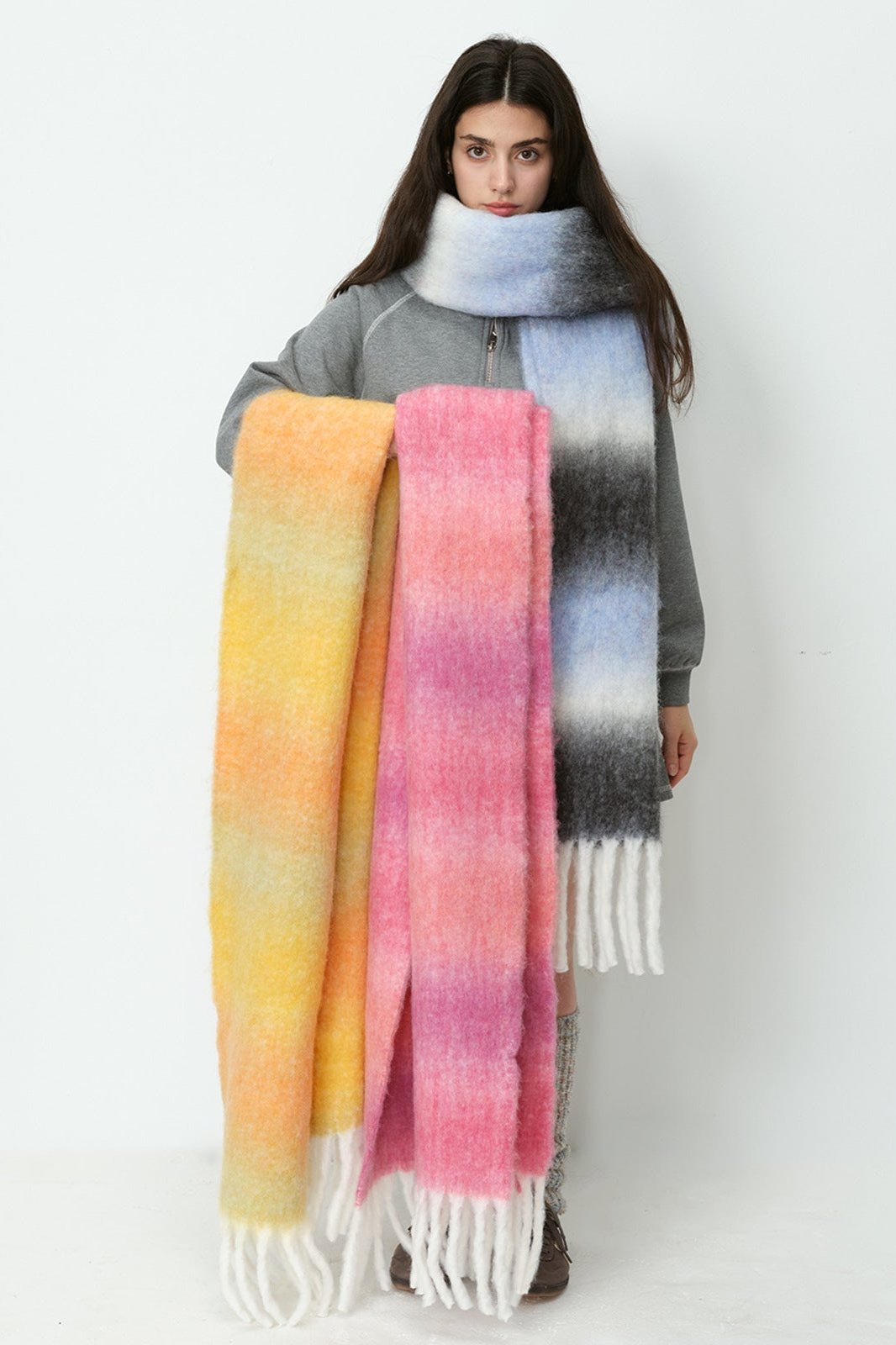 Thick Gradient Stripe Wool Neck Scarf