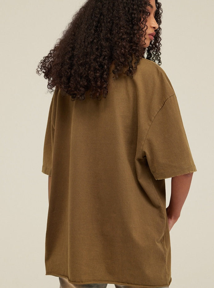 Moderigtig brun kortærmet skjorte med distressed gradient 