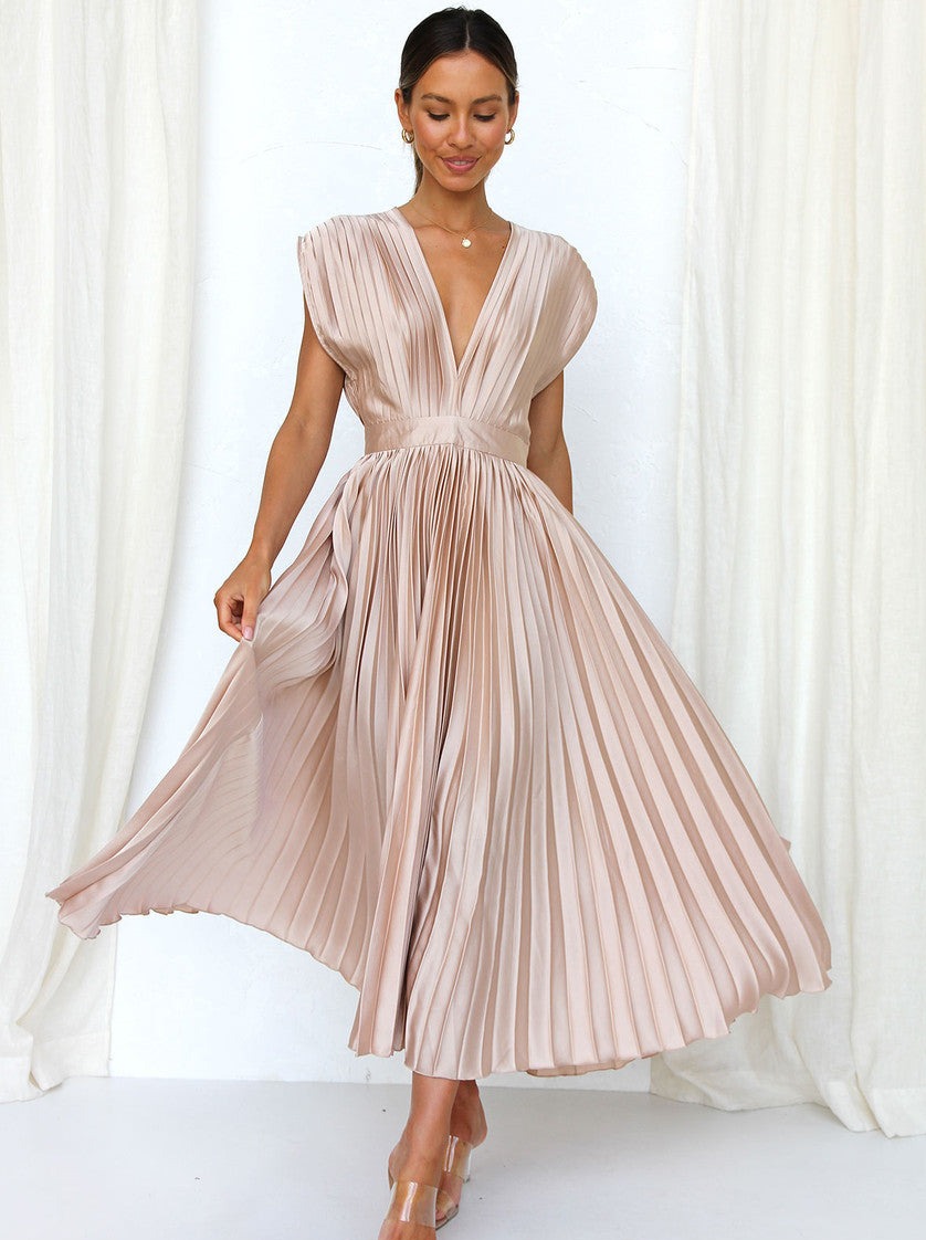 Pink Casual V-hals plisseret kjole 