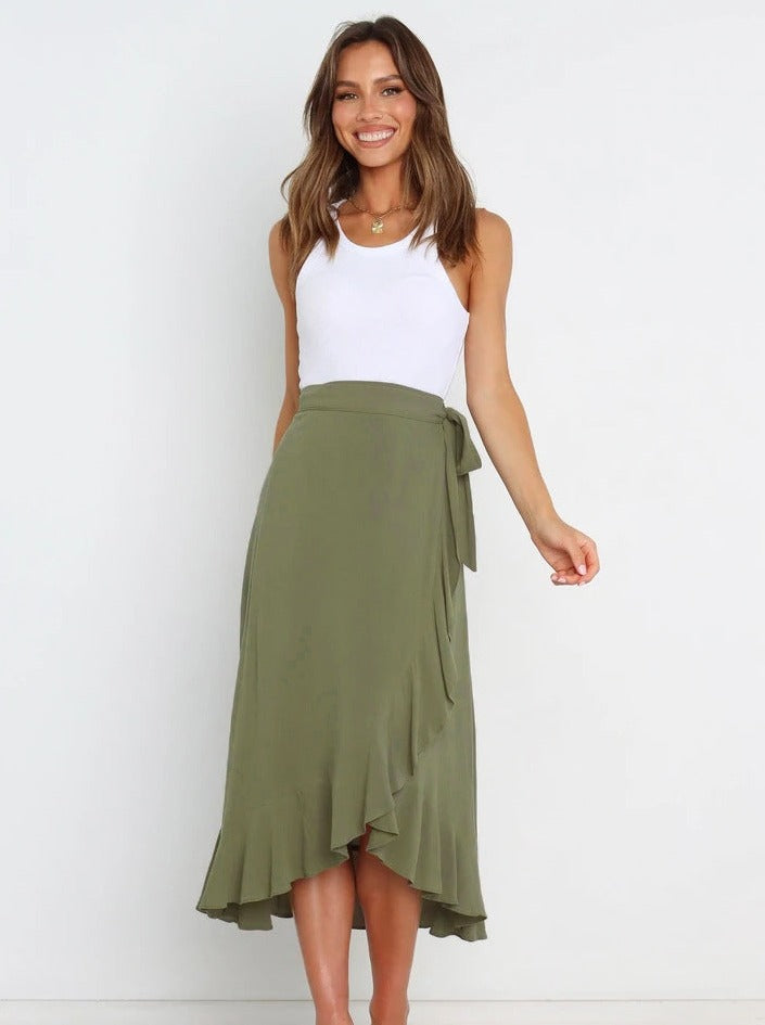 Asymmetrical Sexy Grass Green Long Skirt