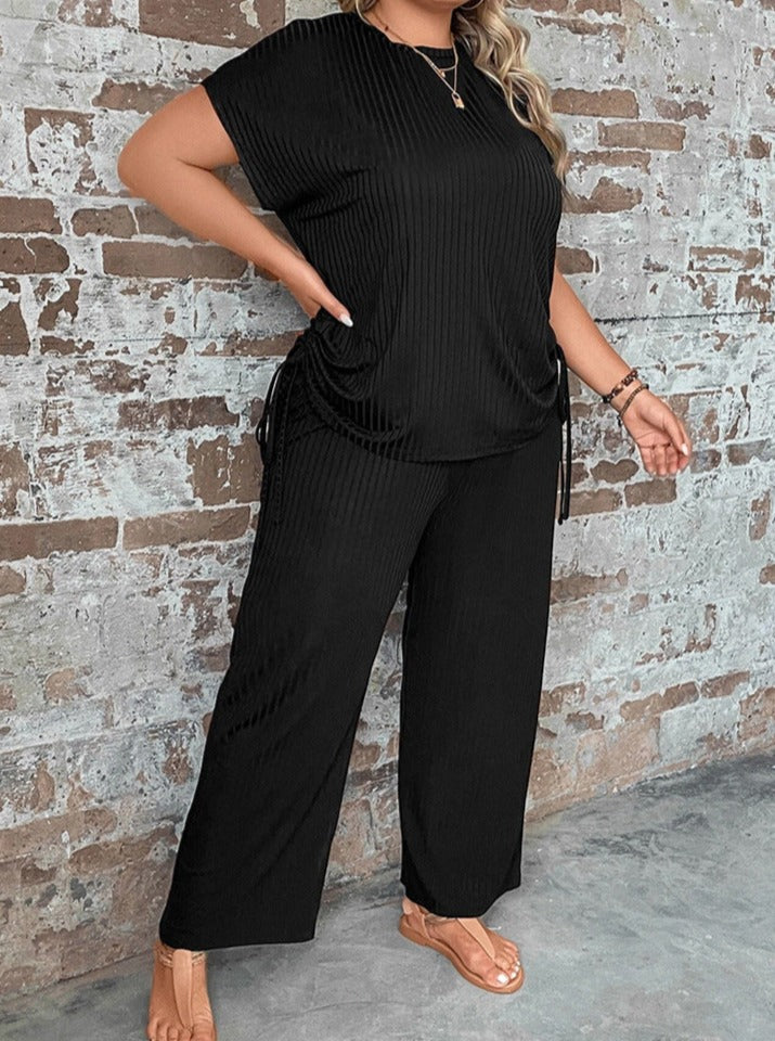 Two Piece Plus Size Short Sleeve Sexy Wide Leg Pants