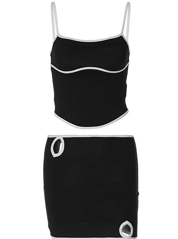 2 Piece Sexy Sleeveless Crop Top and Cut-Out Mini Skirt Set