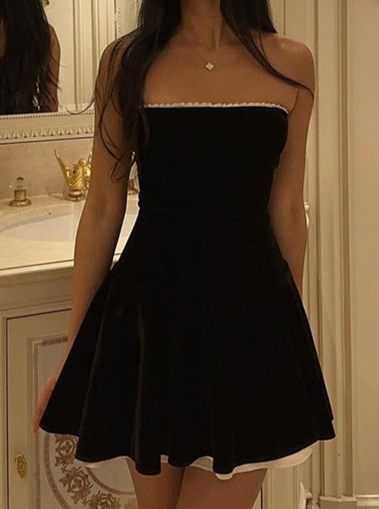 Sexy Black Laced Velvet Swing Dress