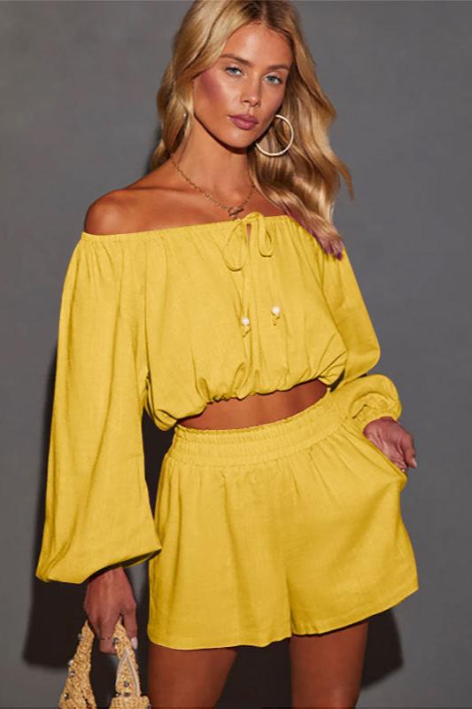 Sexy Casual Off The Shoulder Crop Top and Shorts Set