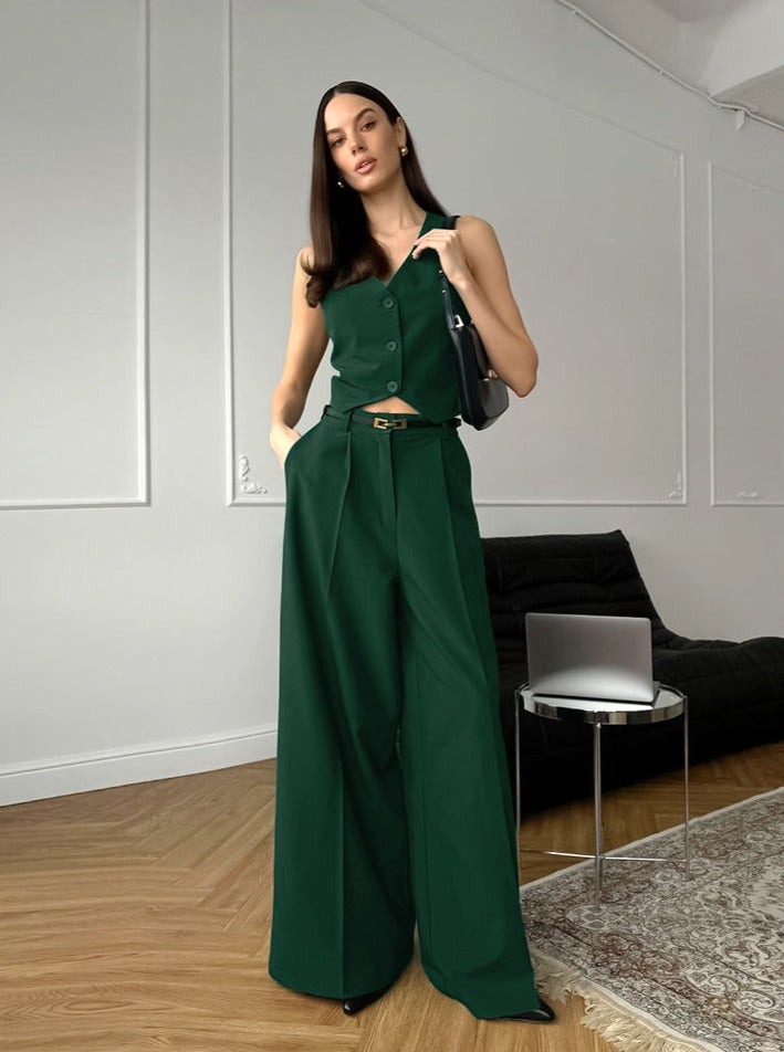 Loose Casual V-Neck Vest and Pants Set