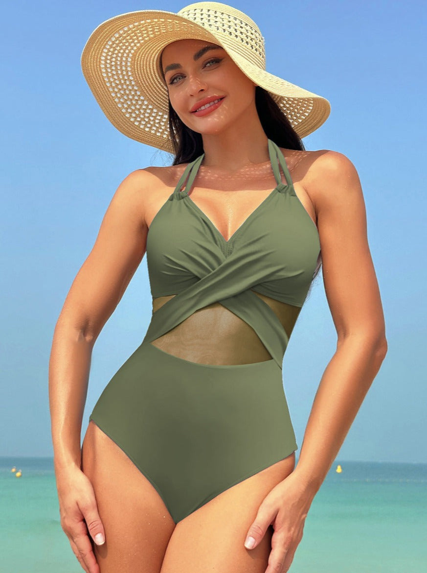 Sexy Meshed Cross Style Beach Swimsuit