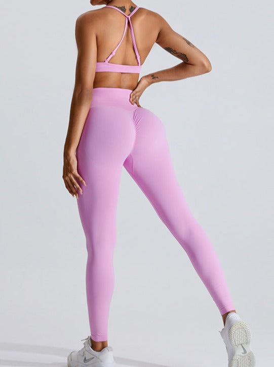 Pink High-Waisted Belly Lifting Sports Pants