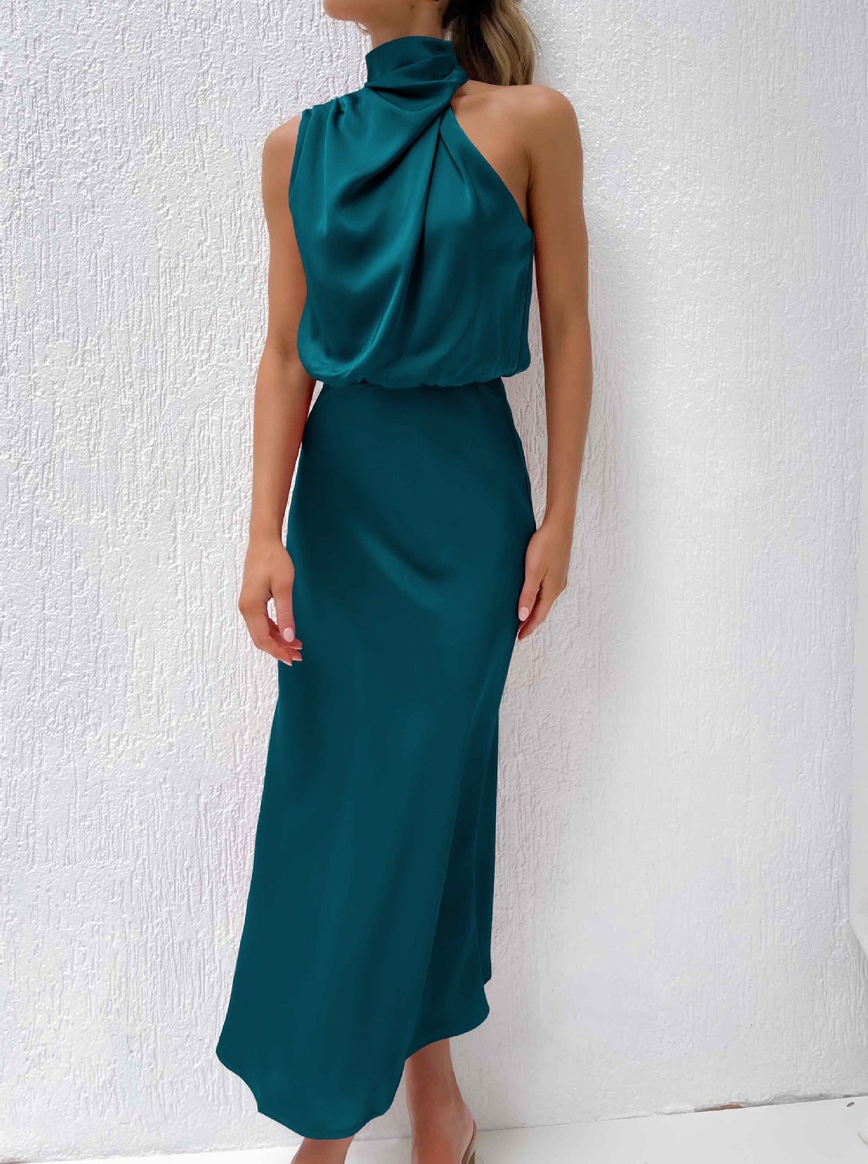 Elegant Blue Halter Neck Dress