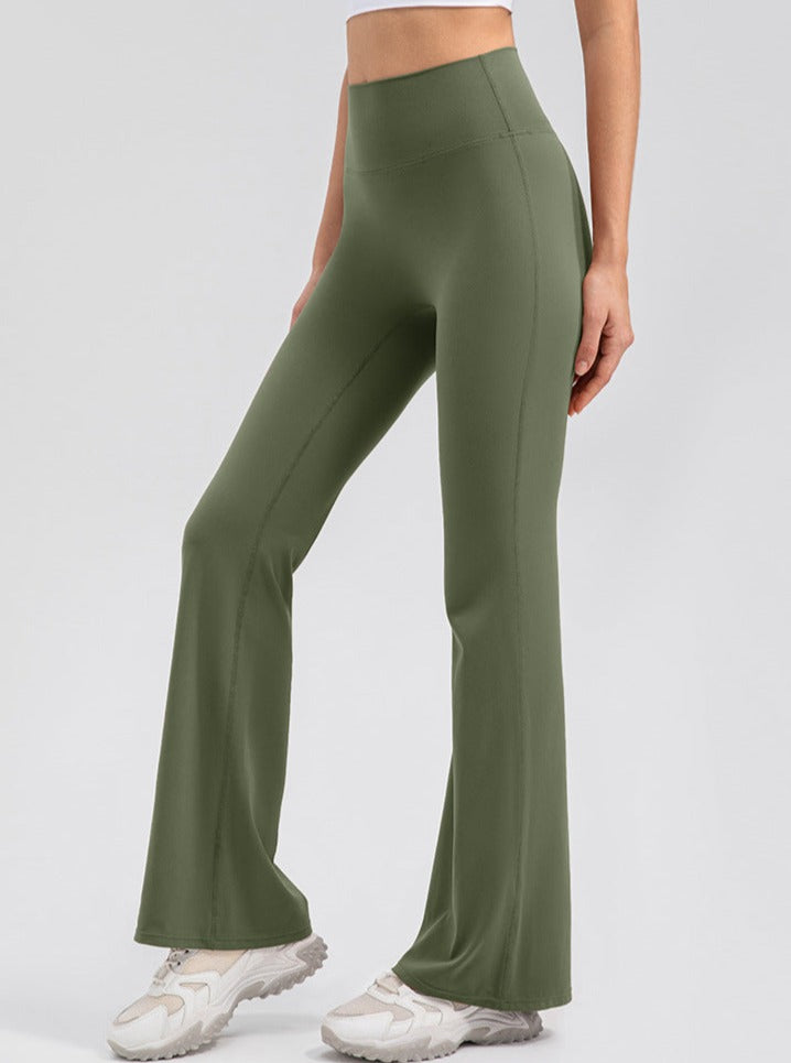 Solid Color High-Waisted Hip-Raising Micro-Flared Yoga Pants