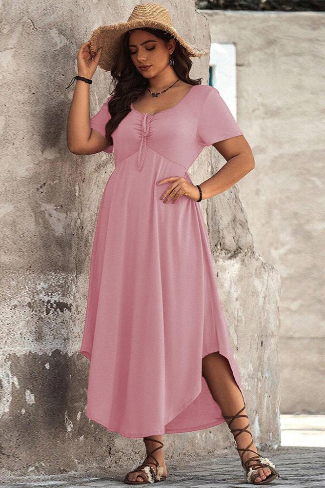 Plus Size Pink Drawstring Dress