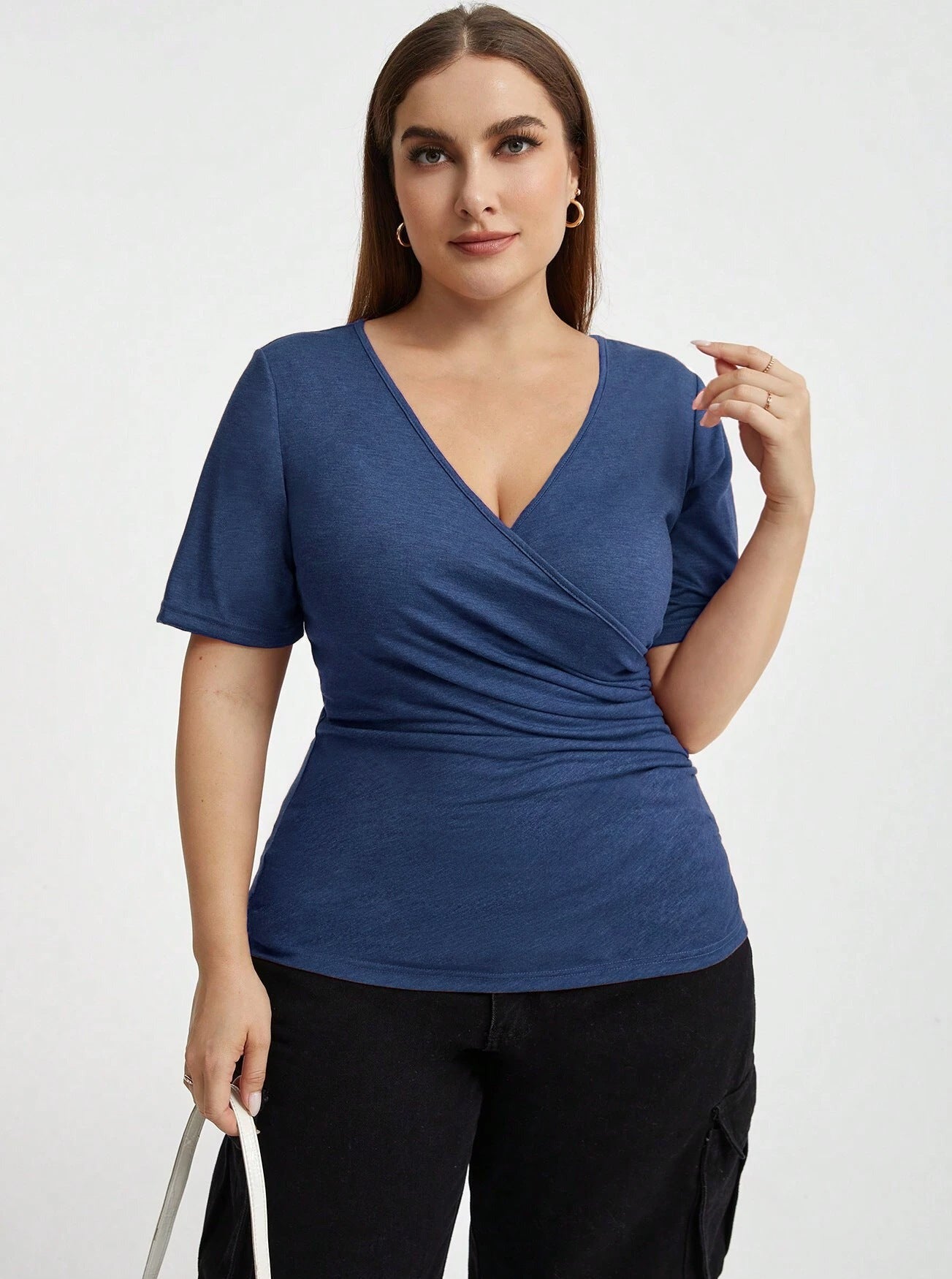 V-Neck Autumn Solid Color Sexy Short-Sleeved Top