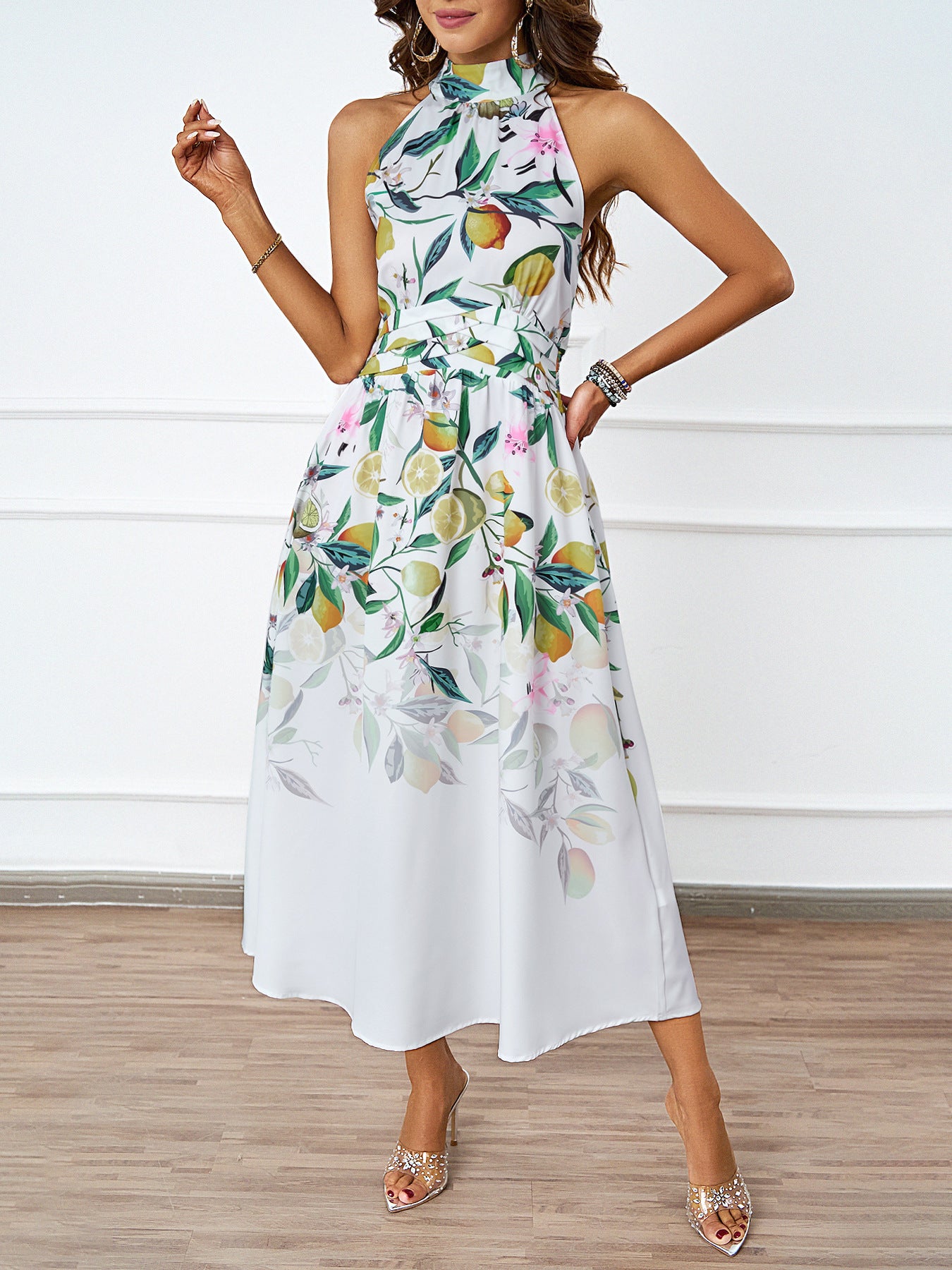 Halter Neck Floral Printed Dress