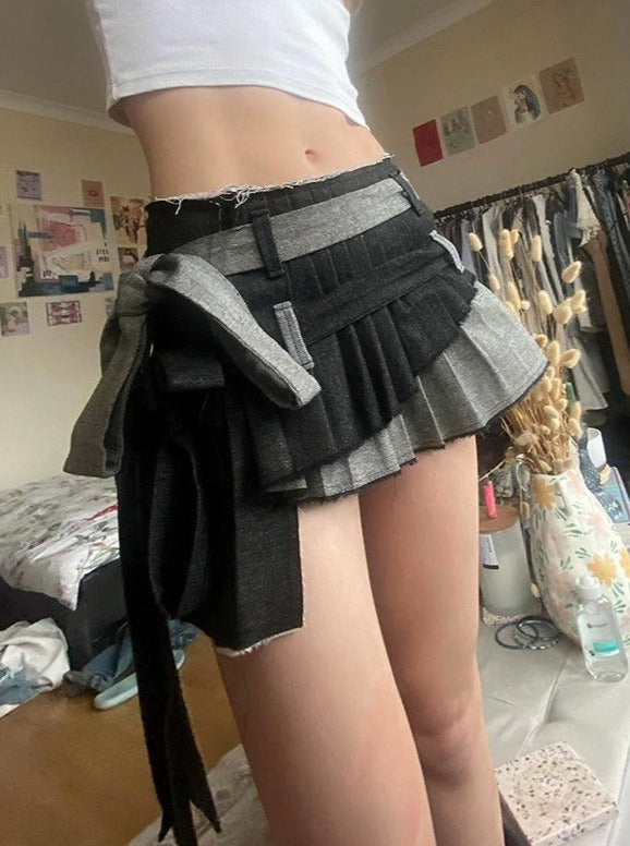 Low Waist Two Tone Denim Mini Skirt