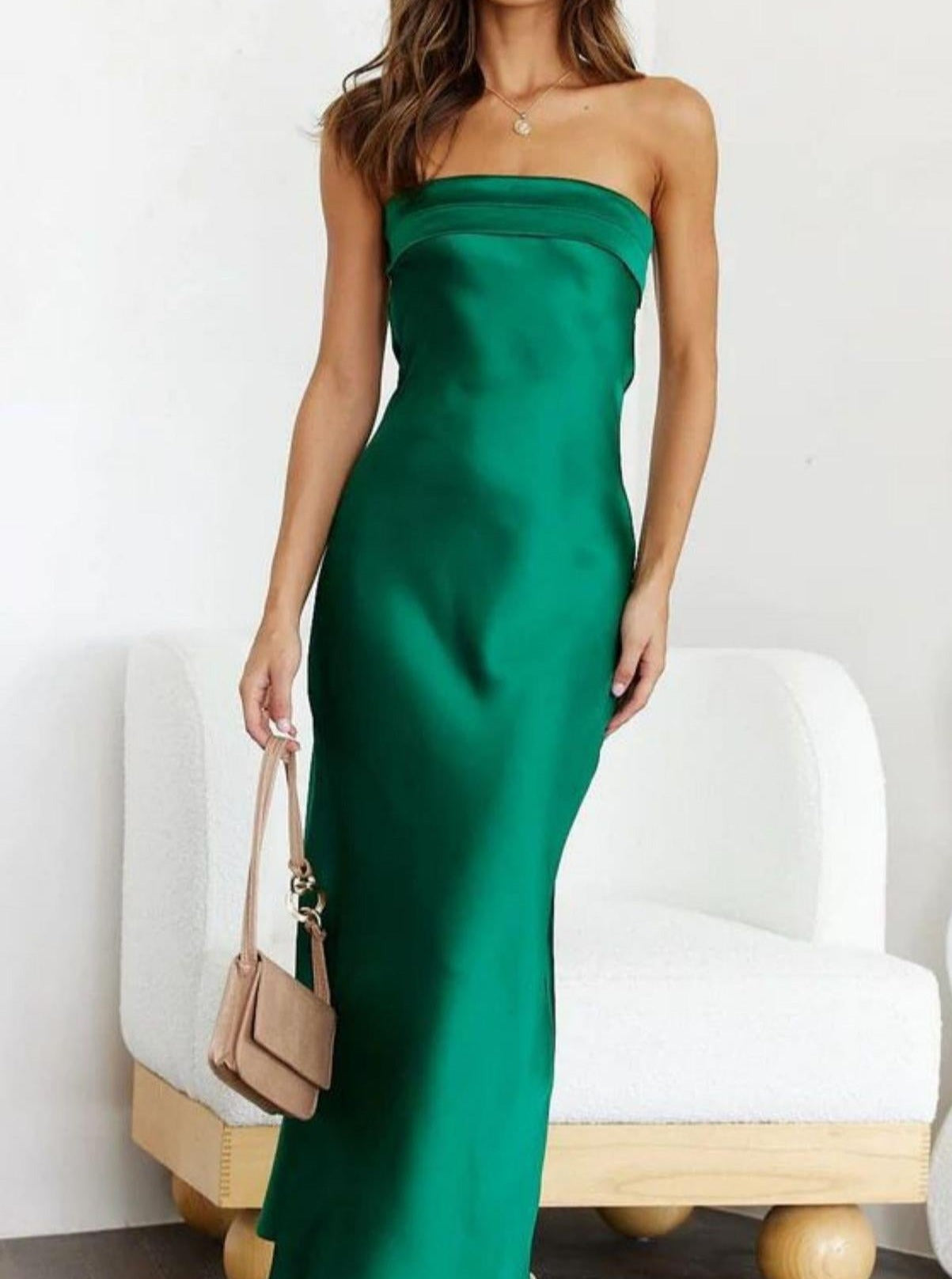 Sexy Solid Color Satin Tube Dress