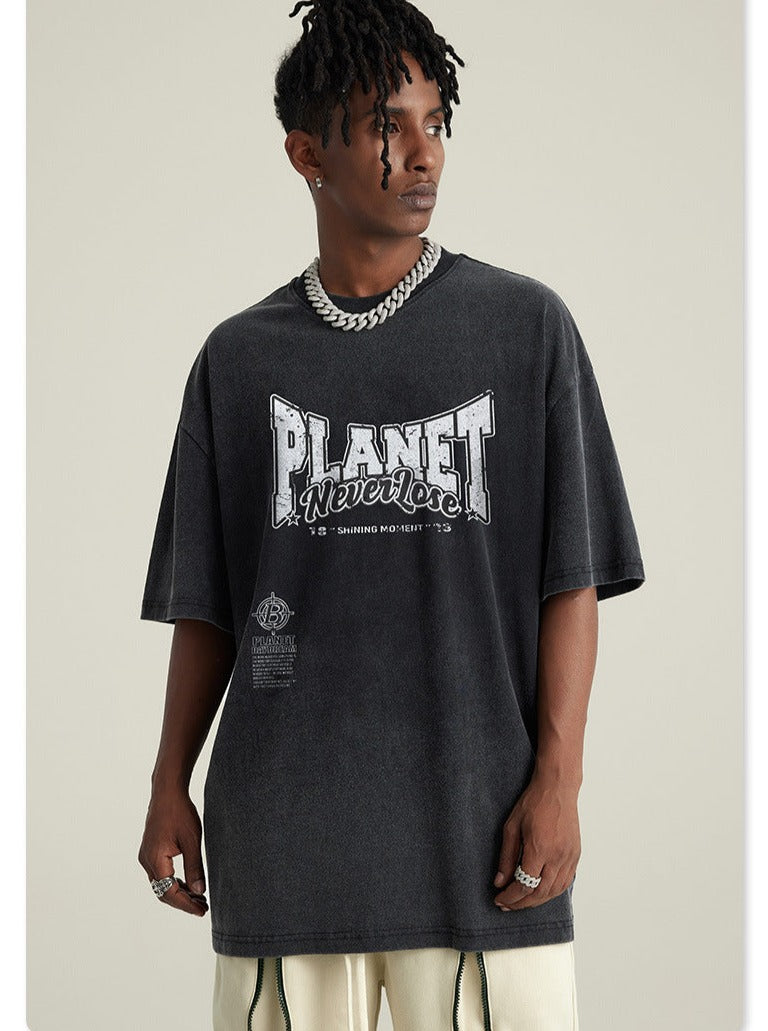 Forårssort Basic Planet Printet Oversized skjorte 