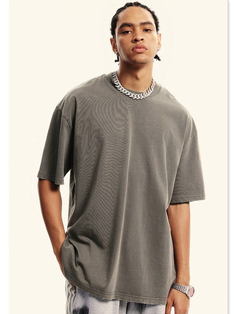 Gray Basic Loose Round Neck T-shirt