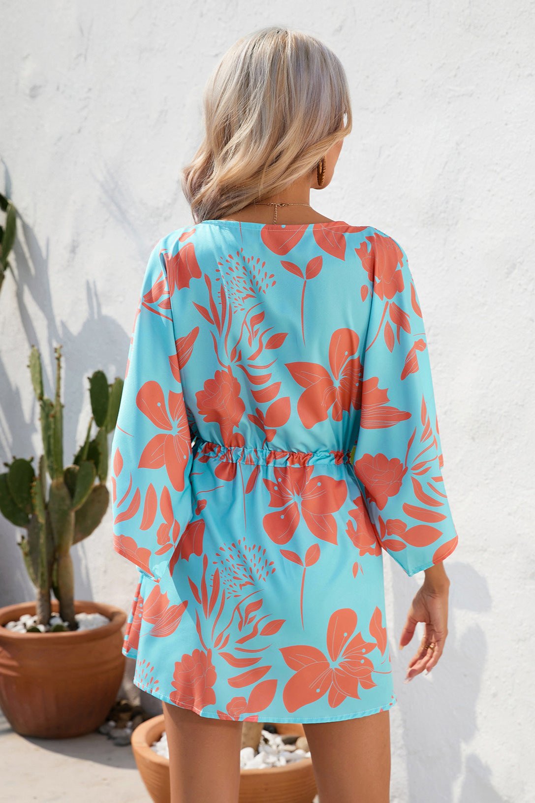 Tropical Printed Half Sleeve Mini Dress