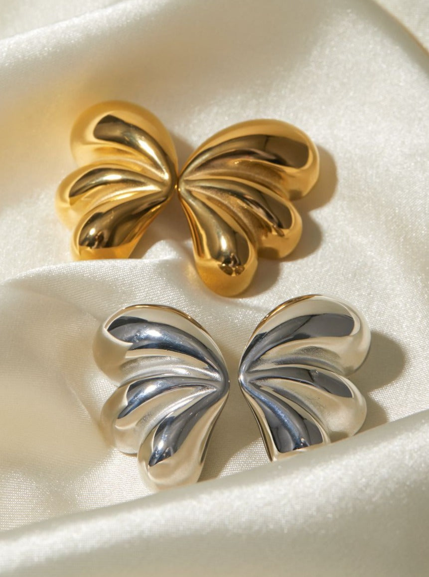 18K Gold Stainless Steel Three-Petal Teardrop Earrings