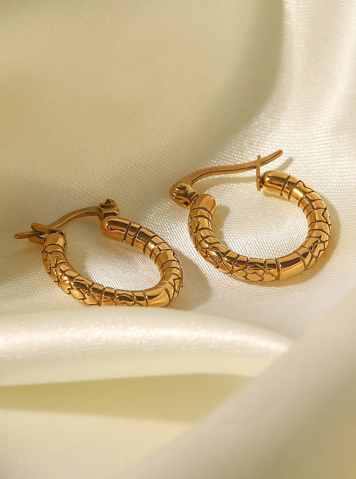 Gold Plated Titanium Steel Circle Textured Earrings