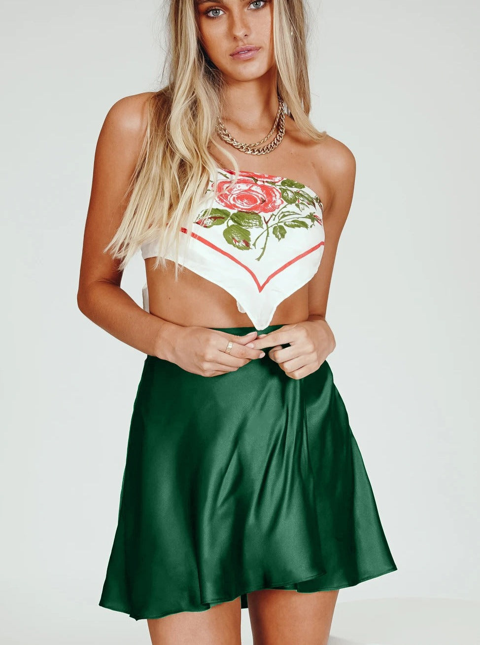 Green One Piece Lace-Up High Waist Wrap Skirt