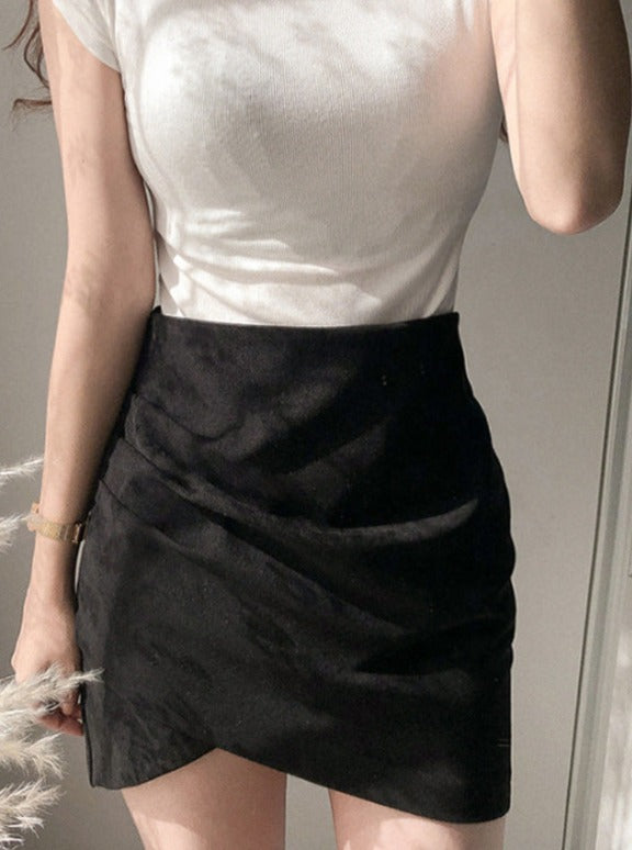 Black Irregular Zipper Short Skirt